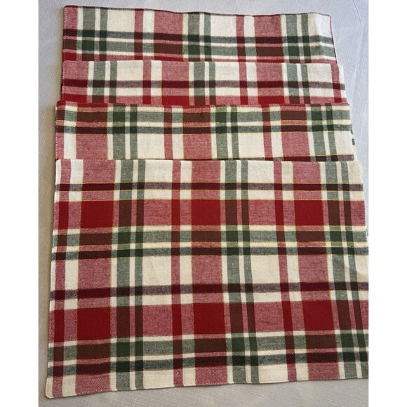 Christmas Placemats Set of 4 Plaid Home Collection New Red Green Gold White - Picture 1 of 6